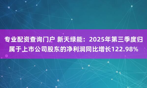 专业配资查询门户 新天绿能：2025年第三季度归属于上市公司股东的净利润同比增长122.98%